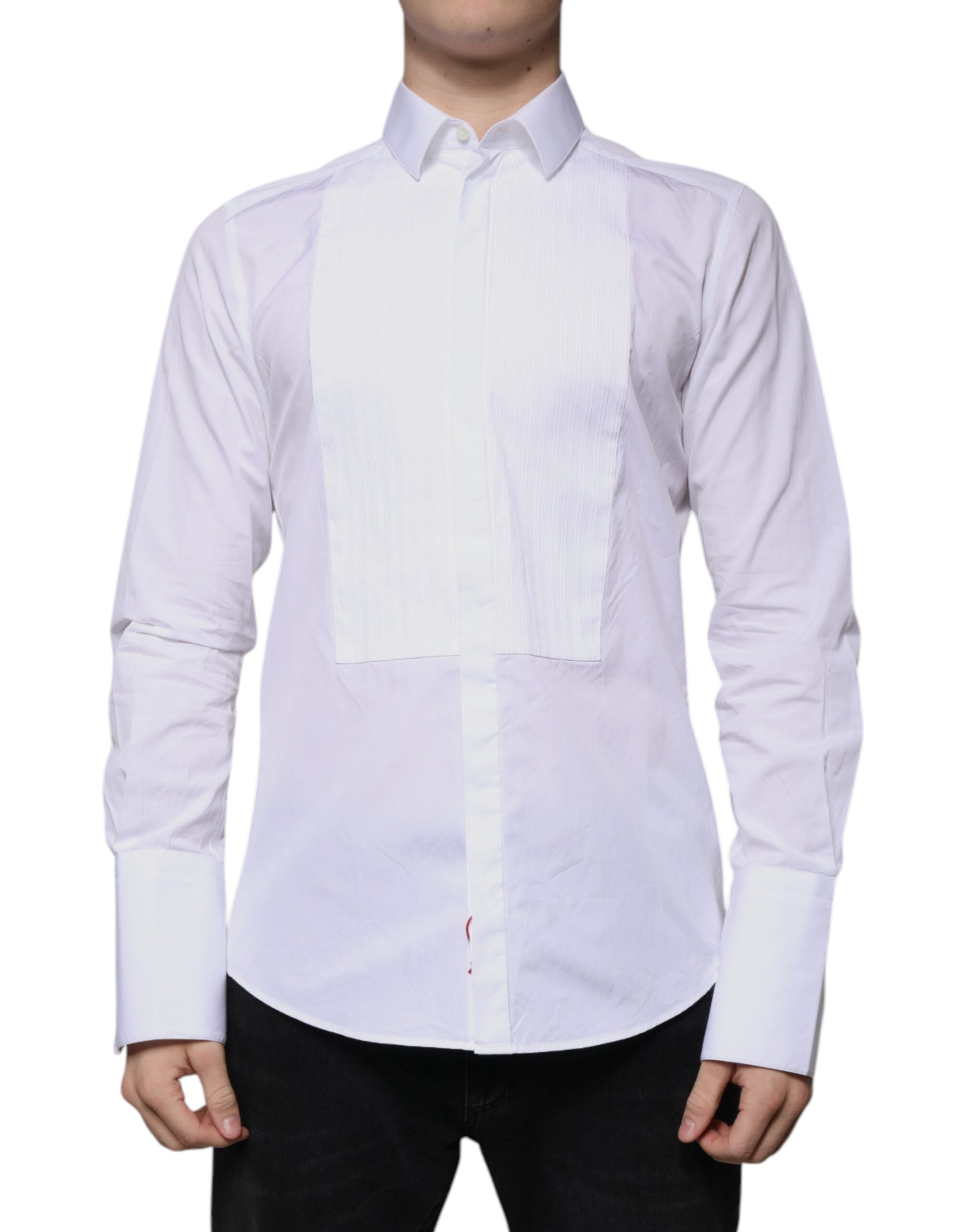 Dolce & Gabbana White Bib Cotton Poplin GOLD Men's Shirt